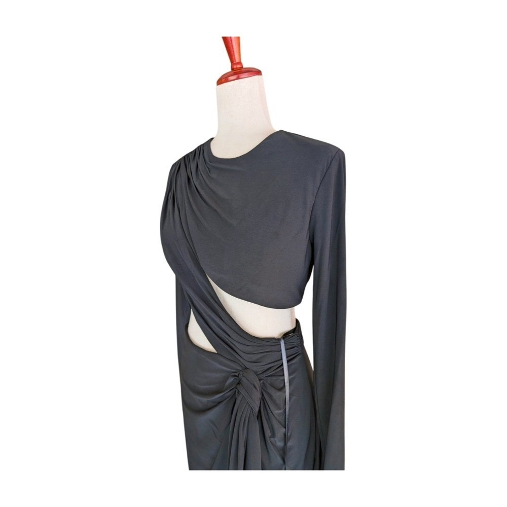 NWT IEENA for Mac Duggal Black Jersey High Slit Cutout Evening Gown Size 4 - Picture 4 of 10